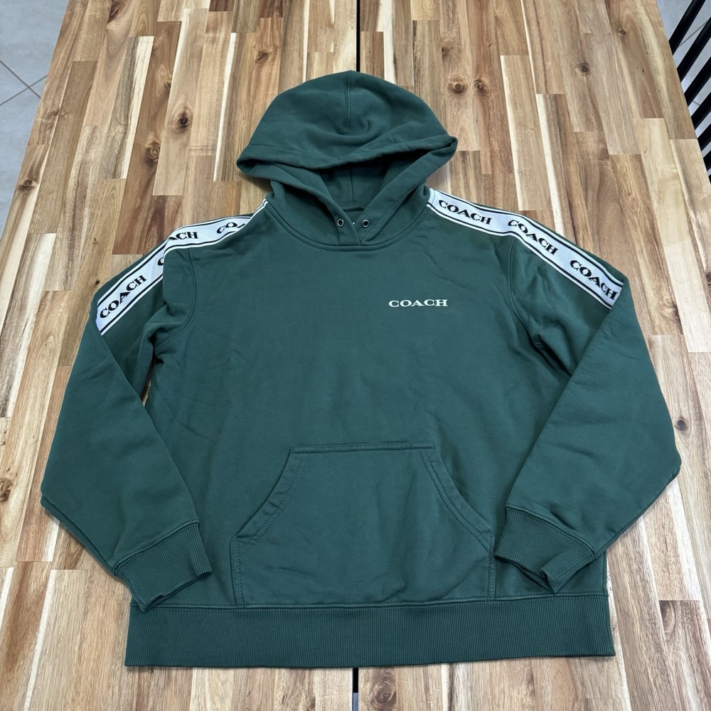Coach Hoodie Adult XS Green Logo Tape Sweatshirt Pullover Unisex Designer Fleece